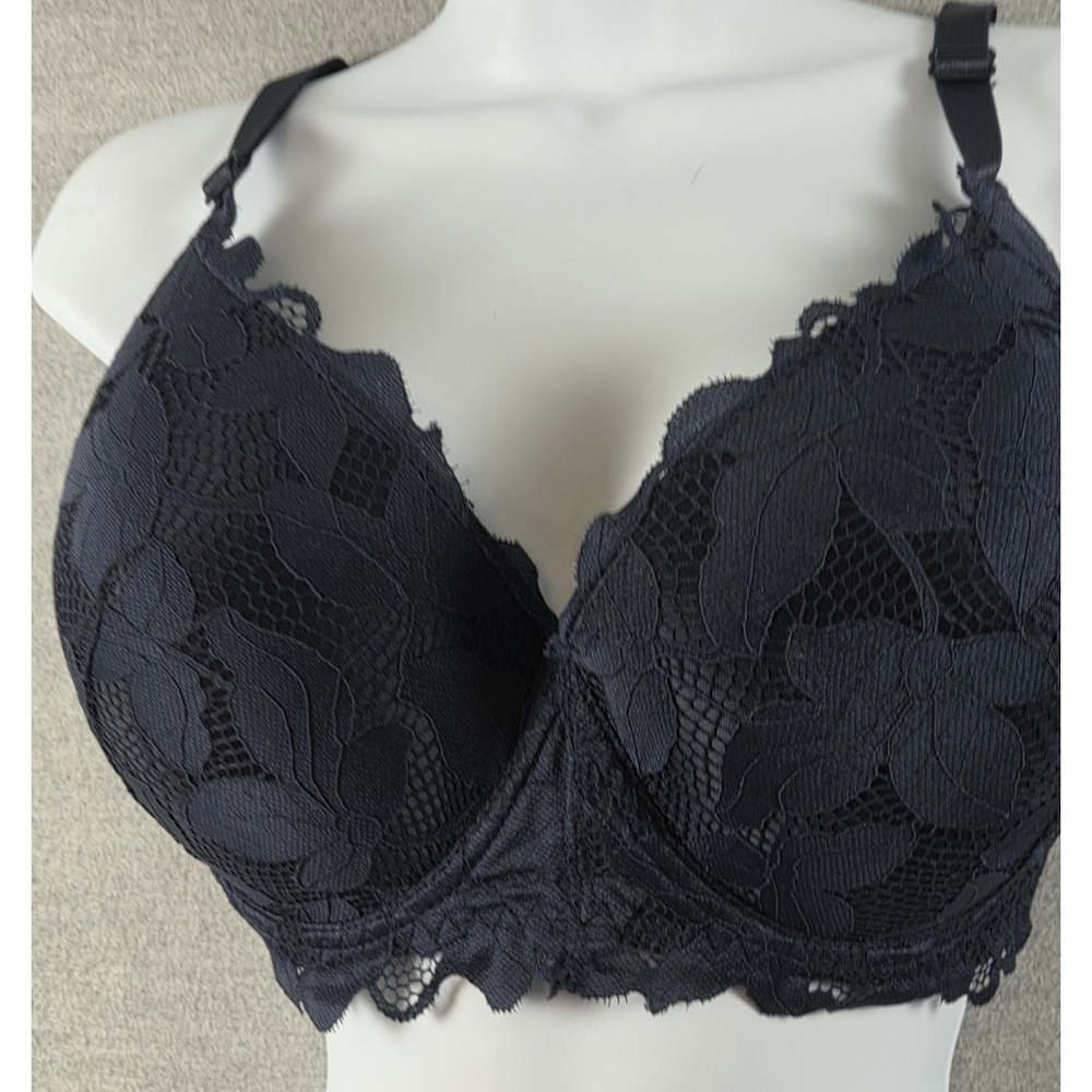 Adrienne Vitadini Studio Everyday Lined Lace Bra Size 40D Navy Blue Floral‎